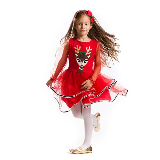 Denokids Sukienka &quot;Tulle Deer&quot; w kolorze czerwonym ze sklepu Limango Polska w kategorii Sukienki dziewczęce - zdjęcie 166180462