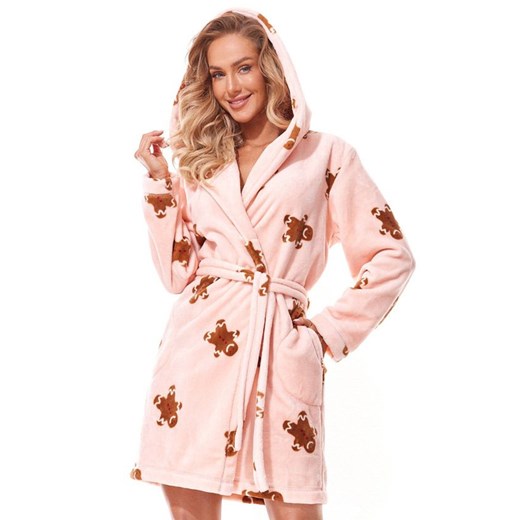 Świąteczny szlafrok damski z kapturem 2317 Crazy, Kolor różowy-wzór, Rozmiar XL, L&amp;L ze sklepu Intymna w kategorii Szlafroki damskie - zdjęcie 166181593