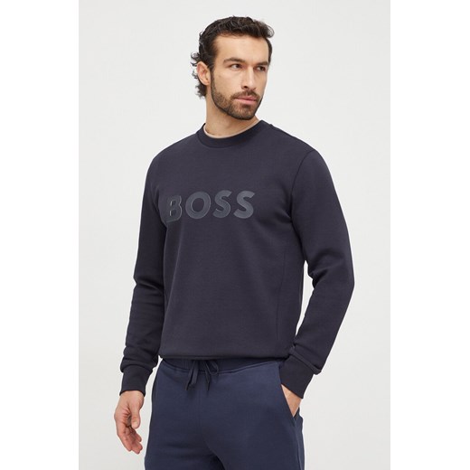 Boss Green bluza męska kolor granatowy z aplikacją ze sklepu ANSWEAR.com w kategorii Bluzy męskie - zdjęcie 166183981