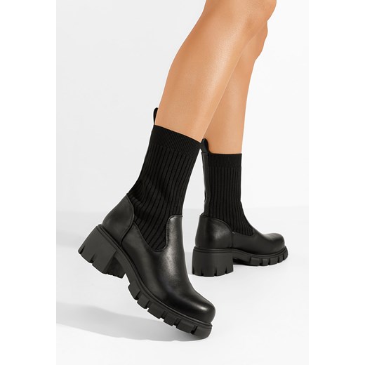 Czarne botki płaskie z elastyczną cholewką Serada ze sklepu Zapatos w kategorii Botki - zdjęcie 166184202
