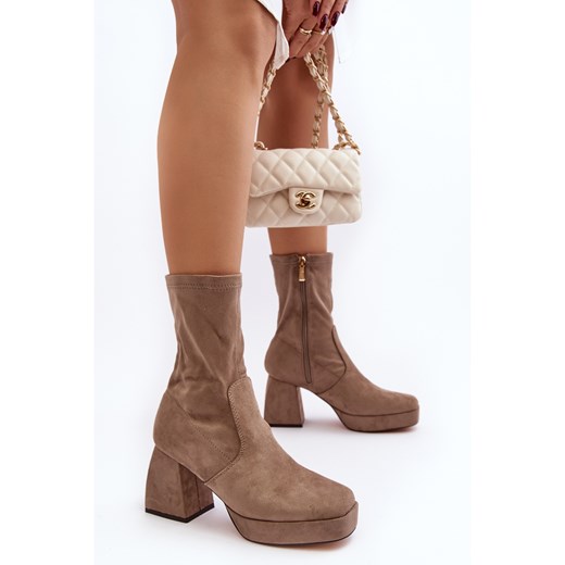 Botki z zamkiem eleganckie na obcasie 