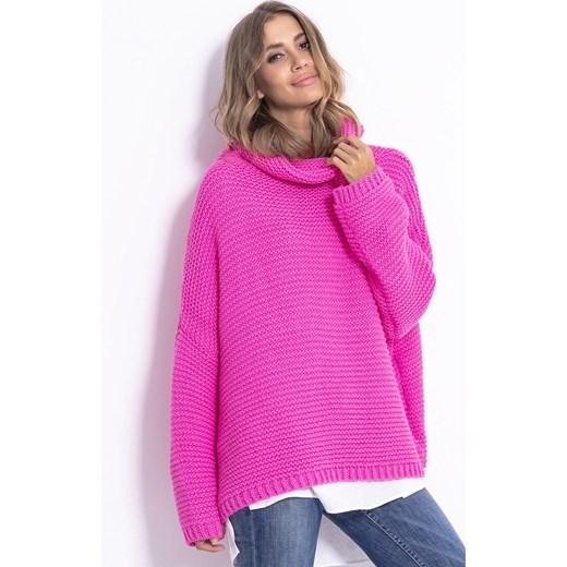Sweter oversize rożowy F811, Kolor różowy, Rozmiar S/M, Fobya ze sklepu Primodo w kategorii Swetry damskie - zdjęcie 166186862