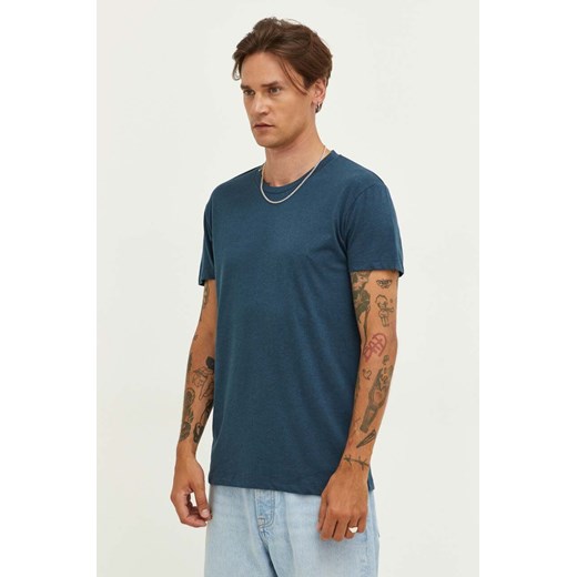 Samsoe Samsoe t-shirt bawełniany KRONOS kolor turkusowy gładki M00012003 ze sklepu PRM w kategorii T-shirty męskie - zdjęcie 166191943