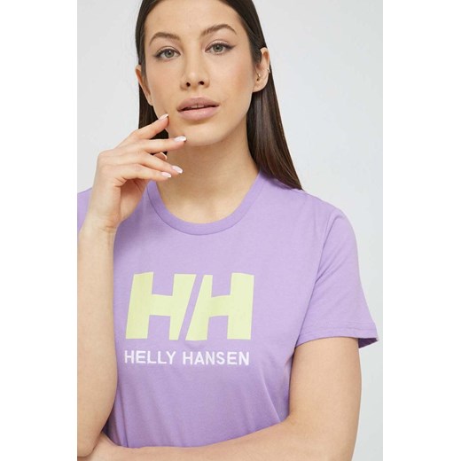Helly Hansen t-shirt bawełniany kolor fioletowy 34112-001 ze sklepu PRM w kategorii Bluzki damskie - zdjęcie 166192093