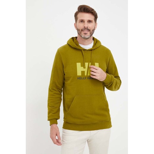 Helly Hansen bluza bawełniana HH LOGO HOODIE męska kolor zielony z kapturem z aplikacją 33977 ze sklepu PRM w kategorii Bluzy męskie - zdjęcie 166192173