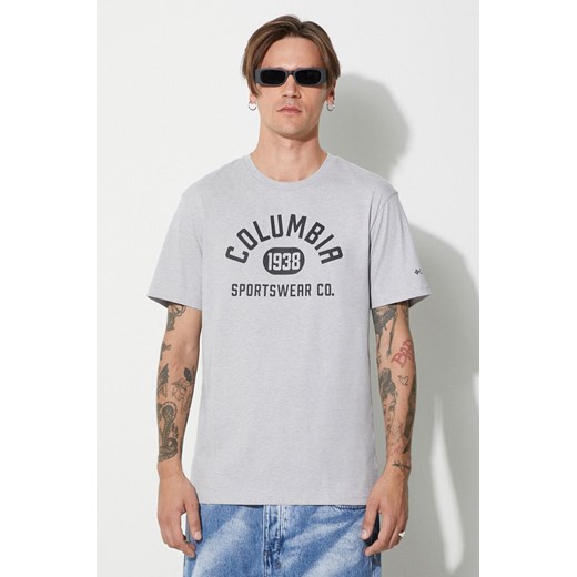 Columbia t-shirt męski kolor szary z nadrukiem ze sklepu PRM w kategorii T-shirty męskie - zdjęcie 166192231