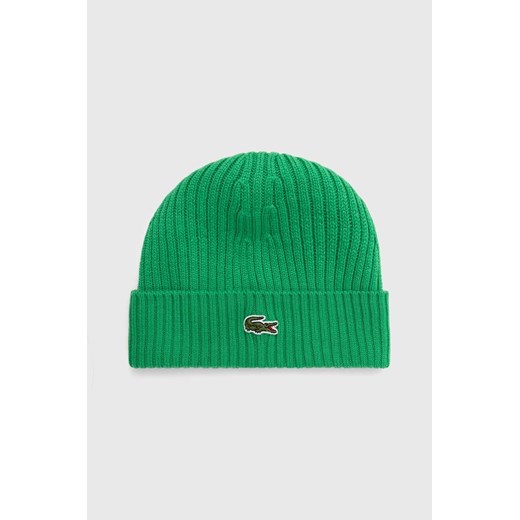 Lacoste czapka wełniana kolor zielony wełniana ze sklepu PRM w kategorii Czapki zimowe damskie - zdjęcie 166193502