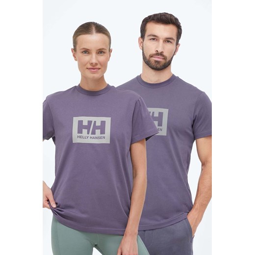 Helly Hansen t-shirt bawełniany kolor fioletowy z nadrukiem ze sklepu PRM w kategorii T-shirty męskie - zdjęcie 166193590