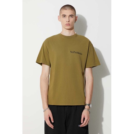 Aries t-shirt bawełniany kolor zielony gładki ze sklepu PRM w kategorii T-shirty męskie - zdjęcie 166193992
