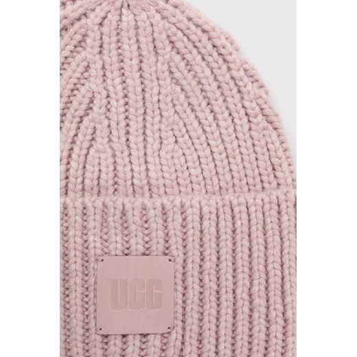 UGG czapka z domieszką wełny kolor różowy z grubej dzianiny ONE PRM