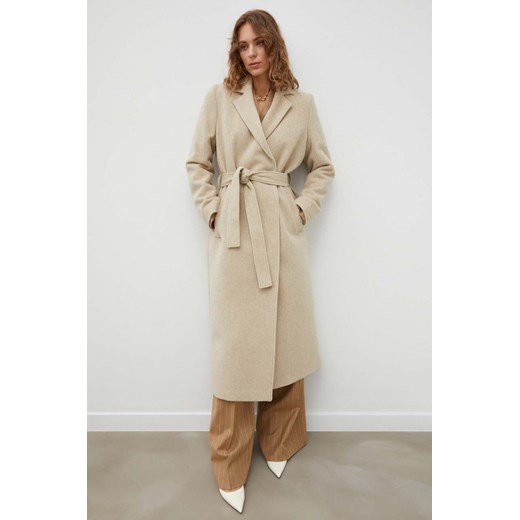 Samsoe Samsoe płaszcz wełniany kolor beżowy przejściowy ze sklepu PRM w kategorii Płaszcze damskie - zdjęcie 166194562
