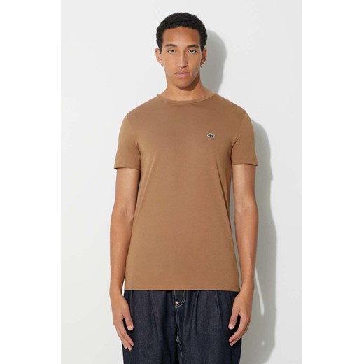 Lacoste t-shirt bawełniany kolor brązowy gładki TH6709-001. ze sklepu PRM w kategorii T-shirty męskie - zdjęcie 166194652