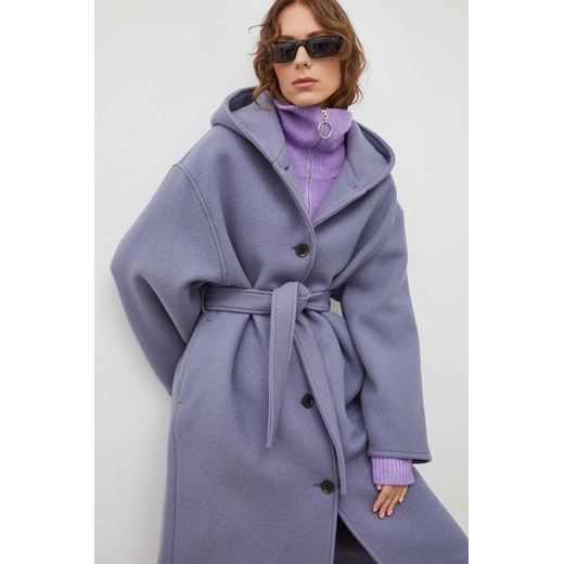 Samsoe Samsoe płaszcz wełniany kolor fioletowy przejściowy oversize ze sklepu PRM w kategorii Płaszcze damskie - zdjęcie 166195174