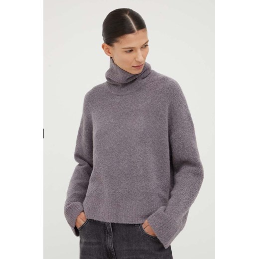 Samsoe Samsoe sweter wełniany damski kolor szary ciepły z golfem ze sklepu PRM w kategorii Swetry damskie - zdjęcie 166195181