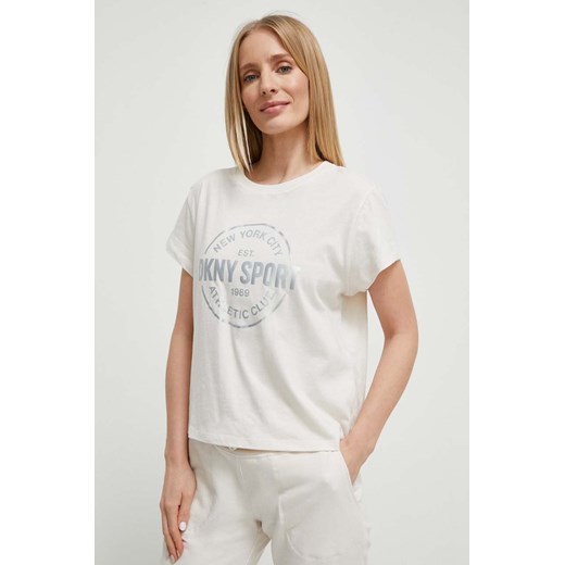 Dkny t-shirt bawełniany damski kolor beżowy DP3T9563 ze sklepu ANSWEAR.com w kategorii Bluzki damskie - zdjęcie 166198032