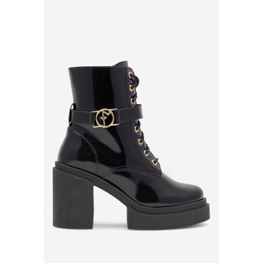Botki czarne EVA MINGE sznurowane na obcasie 