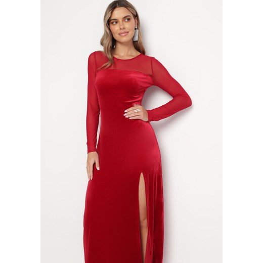 Sukienka Born2be z weluru maxi z długimi rękawami 