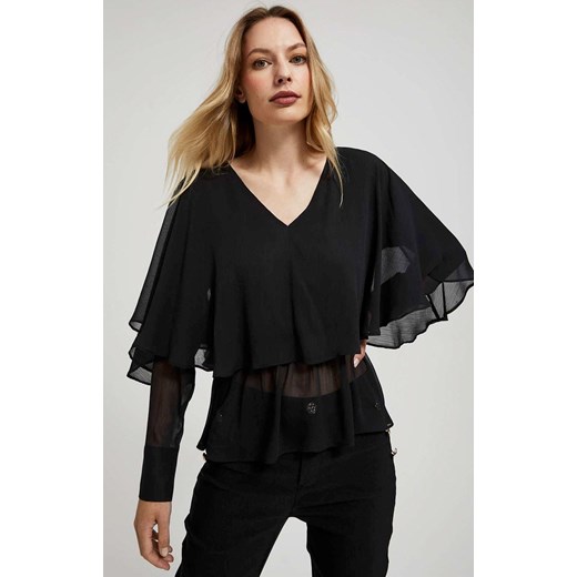 Koszula damska czarna z falbanami 4227, Kolor czarny, Rozmiar XS, Moodo ze sklepu Primodo w kategorii Bluzki damskie - zdjęcie 166220840