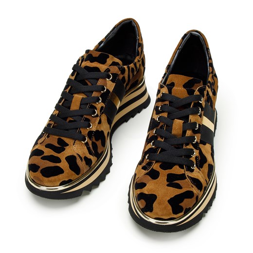 Damskie sneakersy zamszowe w zwierzęcy wzór brązowo-czarne ze sklepu WITTCHEN w kategorii Buty sportowe damskie - zdjęcie 166221123