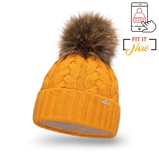 Miodowa modna czapka damska w warkocze ze sklepu JK-Collection w kategorii Czapki zimowe damskie - zdjęcie 166223453
