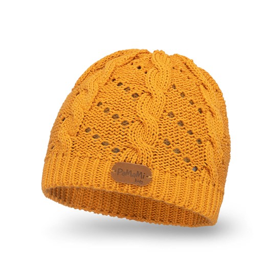 PaMaMi Ażurowa czapka dziecięca - Żółta ze sklepu JK-Collection w kategorii Czapki dziecięce - zdjęcie 166224104