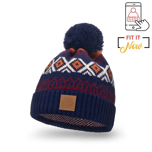 PaMaMi Ciepła czapka w norweskie wzory - Granatowy ze sklepu JK-Collection w kategorii Czapki zimowe męskie - zdjęcie 166224171
