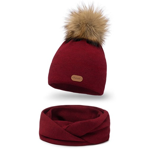 PaMaMi Premium - Komplet damski czapka i komin - 100% wełna merino - Czerwony ze sklepu JK-Collection w kategorii Komplety czapka i szalik damskie - zdjęcie 166224453