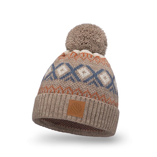 PaMaMi Ciepła czapka w norweskie wzory - Brązowy ze sklepu JK-Collection w kategorii Czapki zimowe damskie - zdjęcie 166224520