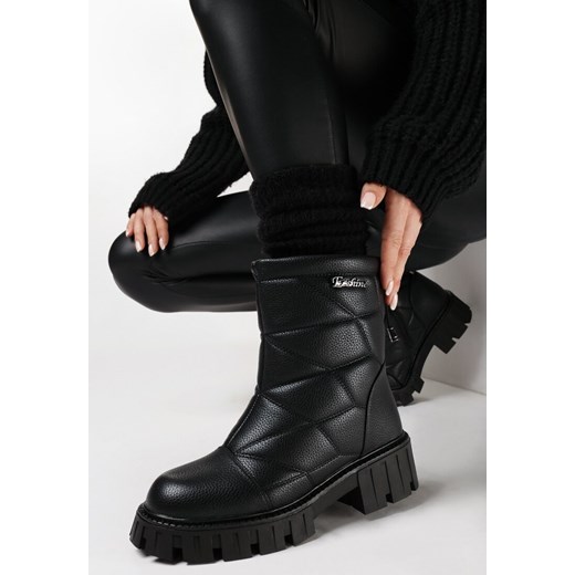 Czarne Botki na Grubej Podeszwie z Pikowaniem w Romby Eveloria 37 okazja born2be.pl