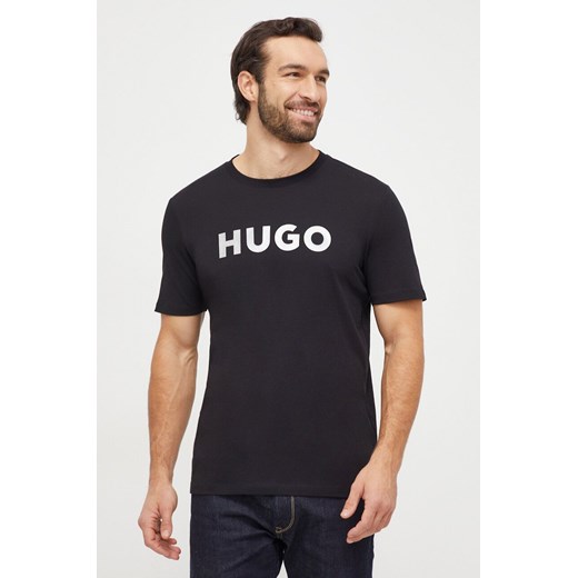 HUGO t-shirt bawełniany męski kolor czarny z nadrukiem 50506996 ze sklepu ANSWEAR.com w kategorii T-shirty męskie - zdjęcie 166233443
