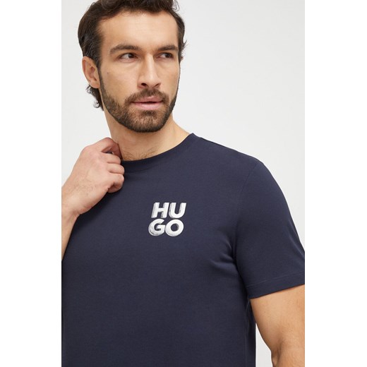 HUGO t-shirt bawełniany męski kolor granatowy z nadrukiem 50508944 ze sklepu ANSWEAR.com w kategorii T-shirty męskie - zdjęcie 166233451