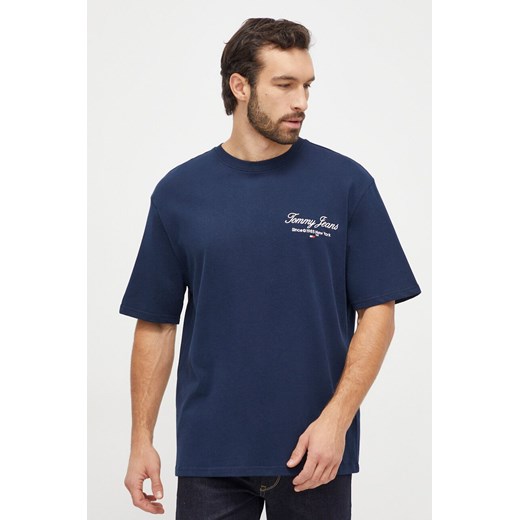 Tommy Jeans t-shirt bawełniany męski kolor granatowy z aplikacją DM0DM18273 ze sklepu ANSWEAR.com w kategorii T-shirty męskie - zdjęcie 166233530