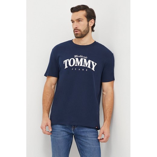 Tommy Jeans t-shirt bawełniany męski kolor granatowy z nadrukiem DM0DM18274 ze sklepu ANSWEAR.com w kategorii T-shirty męskie - zdjęcie 166233534