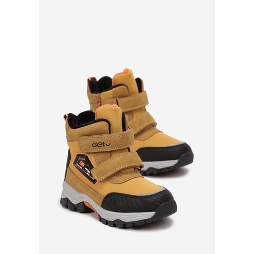 Brązowe Botki za Kostkę na Rzepy z Odblaskami i Naszywką Malasse 28 born2be.pl wyprzedaż