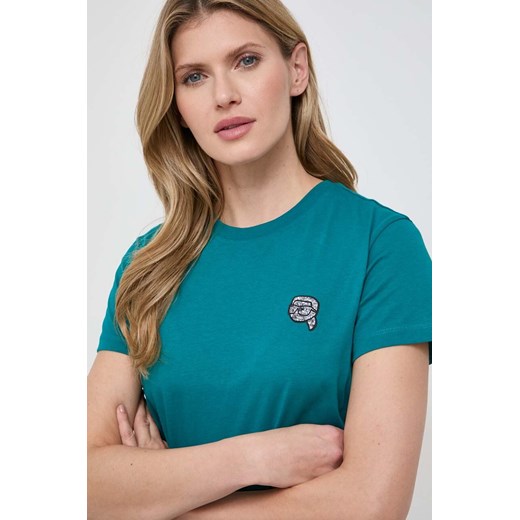 Karl Lagerfeld t-shirt bawełniany damski kolor zielony ze sklepu ANSWEAR.com w kategorii Bluzki damskie - zdjęcie 166249100