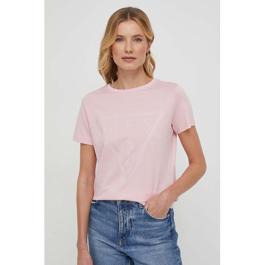 Guess t-shirt bawełniany ADELE kolor różowy V2YI07 K8HM0 ze sklepu ANSWEAR.com w kategorii Bluzki damskie - zdjęcie 166249151