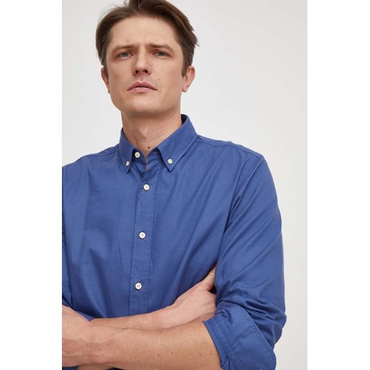 BOSS koszula bawełniana męska kolor niebieski regular z kołnierzykiem button-down ze sklepu ANSWEAR.com w kategorii Koszule męskie - zdjęcie 166249681