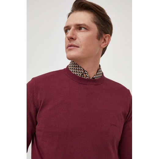BOSS sweter bawełniany kolor bordowy lekki ze sklepu ANSWEAR.com w kategorii Swetry męskie - zdjęcie 166250020