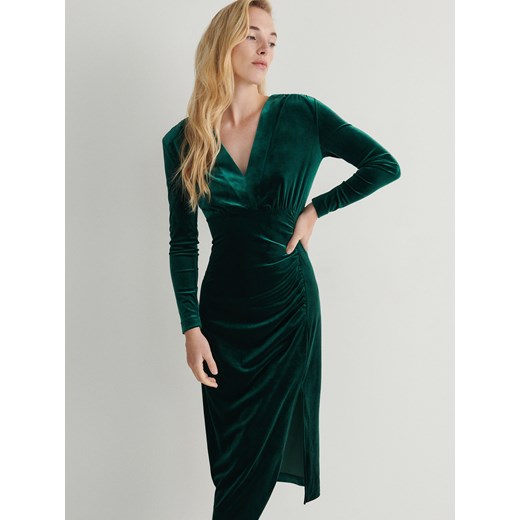 Reserved - Welurowa sukienka midi - zielony Reserved L Reserved
