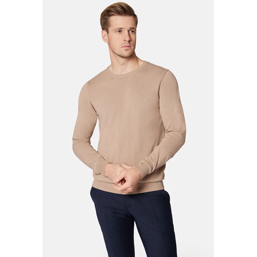 Sweter Beżowy z Bawełną Gładki Morey ze sklepu Lancerto S.A. w kategorii Swetry męskie - zdjęcie 166260223
