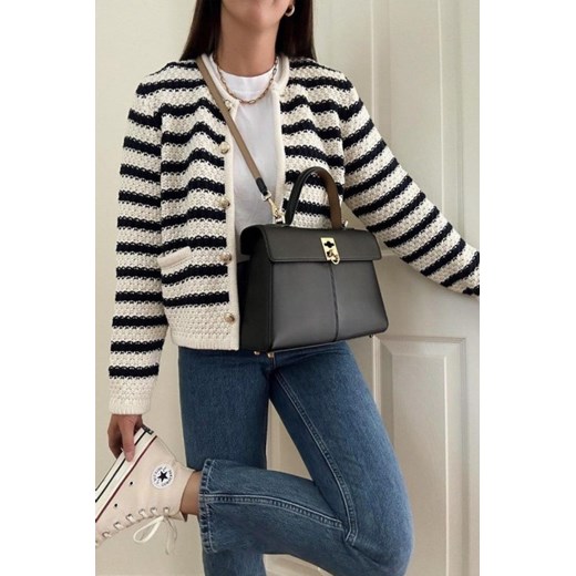 Sweter damski wielokolorowy IVET casualowy z okrągłym dekoltem w paski 