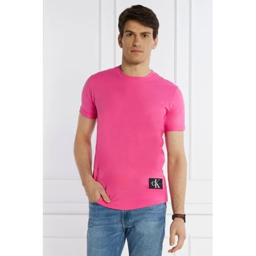 T-shirt męski Calvin Klein z bawełny różowy z krótkim rękawem 