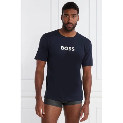 Niebieski t-shirt męski BOSS HUGO z napisami 