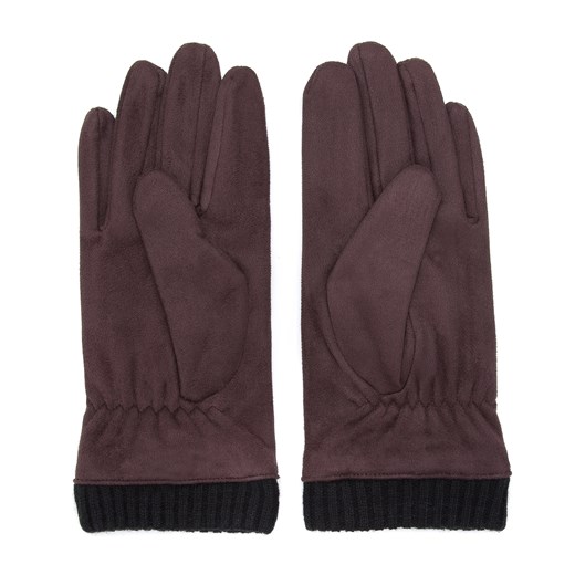 Męskie rękawiczki z ukośnym przeszyciem i ściągaczem brązowe ze sklepu WITTCHEN w kategorii Rękawiczki damskie - zdjęcie 166263021