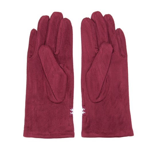 Damskie rękawiczki z wykończeniem w pepitkę bordowe ze sklepu WITTCHEN w kategorii Rękawiczki damskie - zdjęcie 166263030