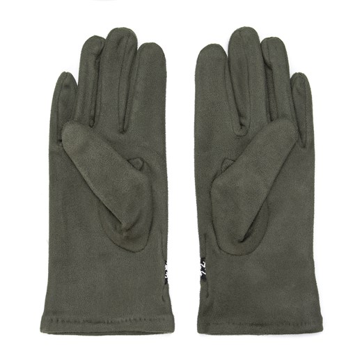 Damskie rękawiczki z wykończeniem w pepitkę ciemna zieleń ze sklepu WITTCHEN w kategorii Rękawiczki damskie - zdjęcie 166263031