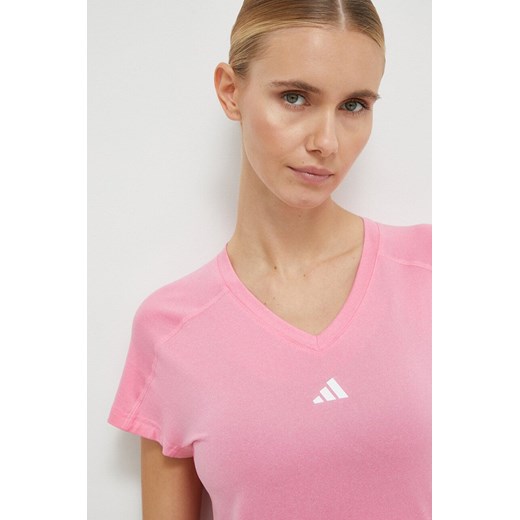 Bluzka damska różowa Adidas Performance w sportowym stylu z okrągłym dekoltem z krótkim rękawem 