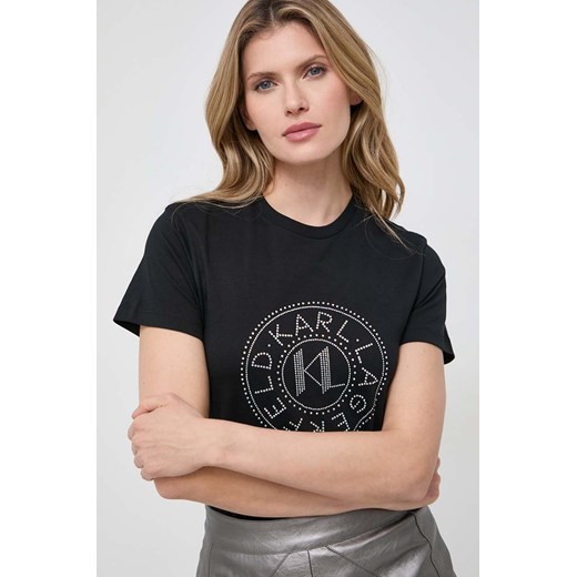 Karl Lagerfeld t-shirt bawełniany damski kolor czarny ze sklepu ANSWEAR.com w kategorii Bluzki damskie - zdjęcie 166267472