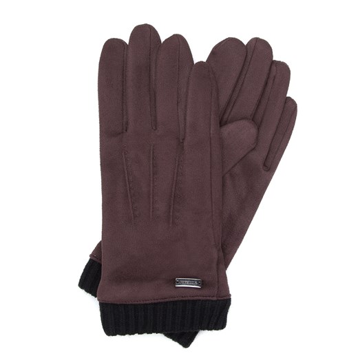 Męskie rękawiczki z ukośnym przeszyciem i ściągaczem brązowe ze sklepu WITTCHEN w kategorii Rękawiczki damskie - zdjęcie 166269160