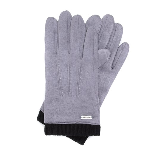 Męskie rękawiczki z ukośnym przeszyciem i ściągaczem szare ze sklepu WITTCHEN w kategorii Rękawiczki damskie - zdjęcie 166269161